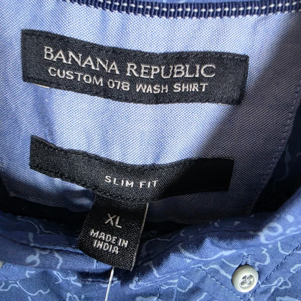 Banana Republic Shirt Mens Size XL Blue Cloud All Over Print Slim Fit Custom 078